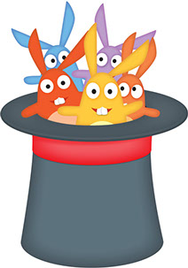 Pulling bunnies out of a top hat cartoon