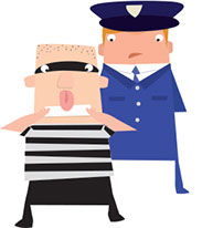 Cartoon of a burglar and cop